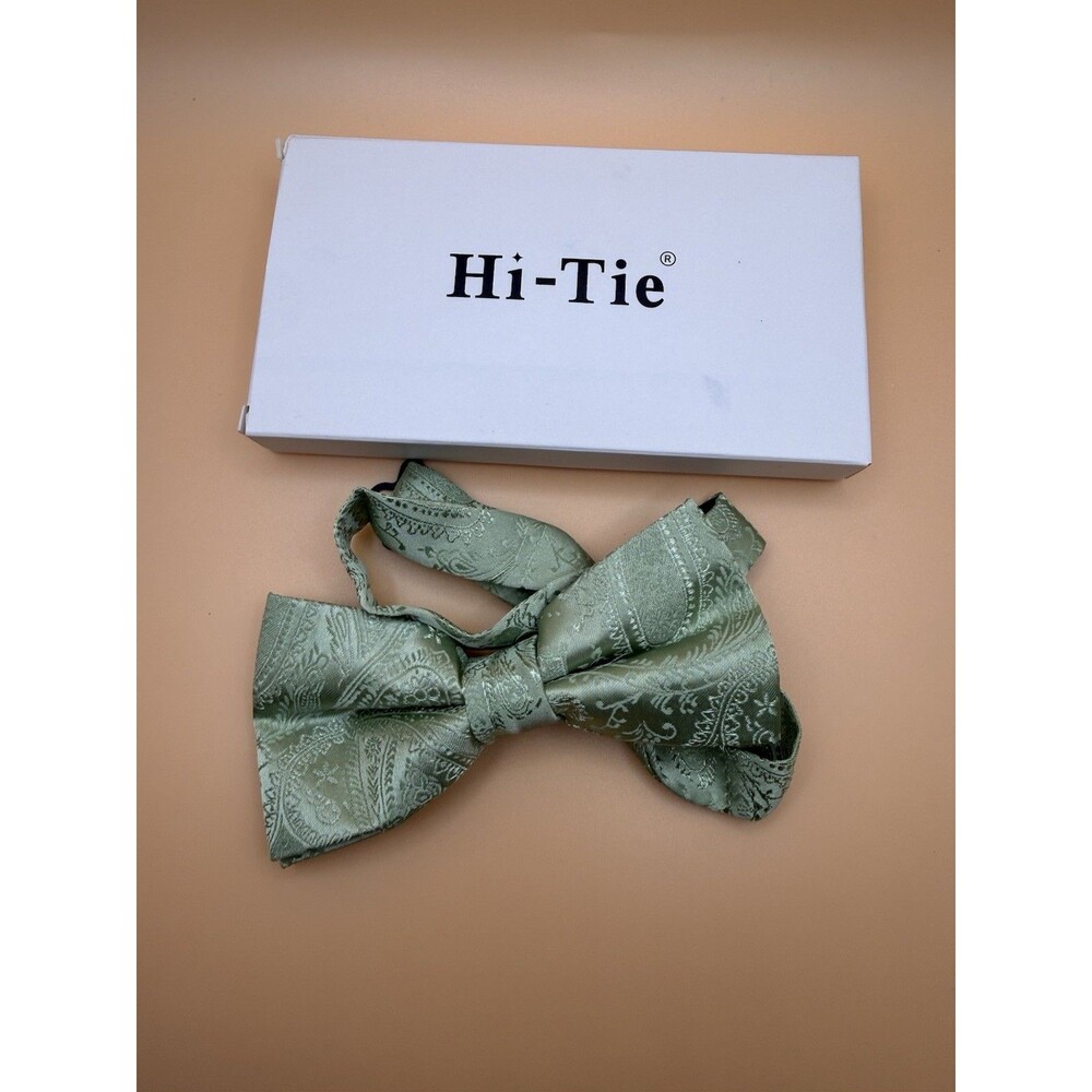 Hi-Tie Green Paisley Bow Tie Set with Accessories - Picture 2 of 7